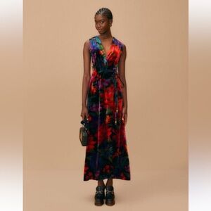 FARM Rio Multicolor Floral Velvet Maxi Dress — Red, Blue, Purple